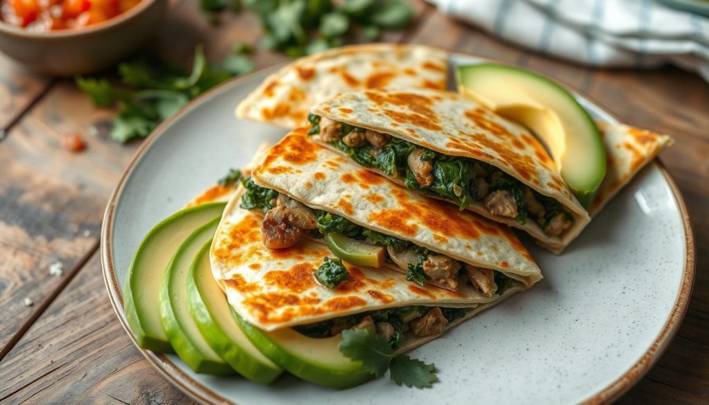 Spinach Mushroom Quesadillas with Avocado